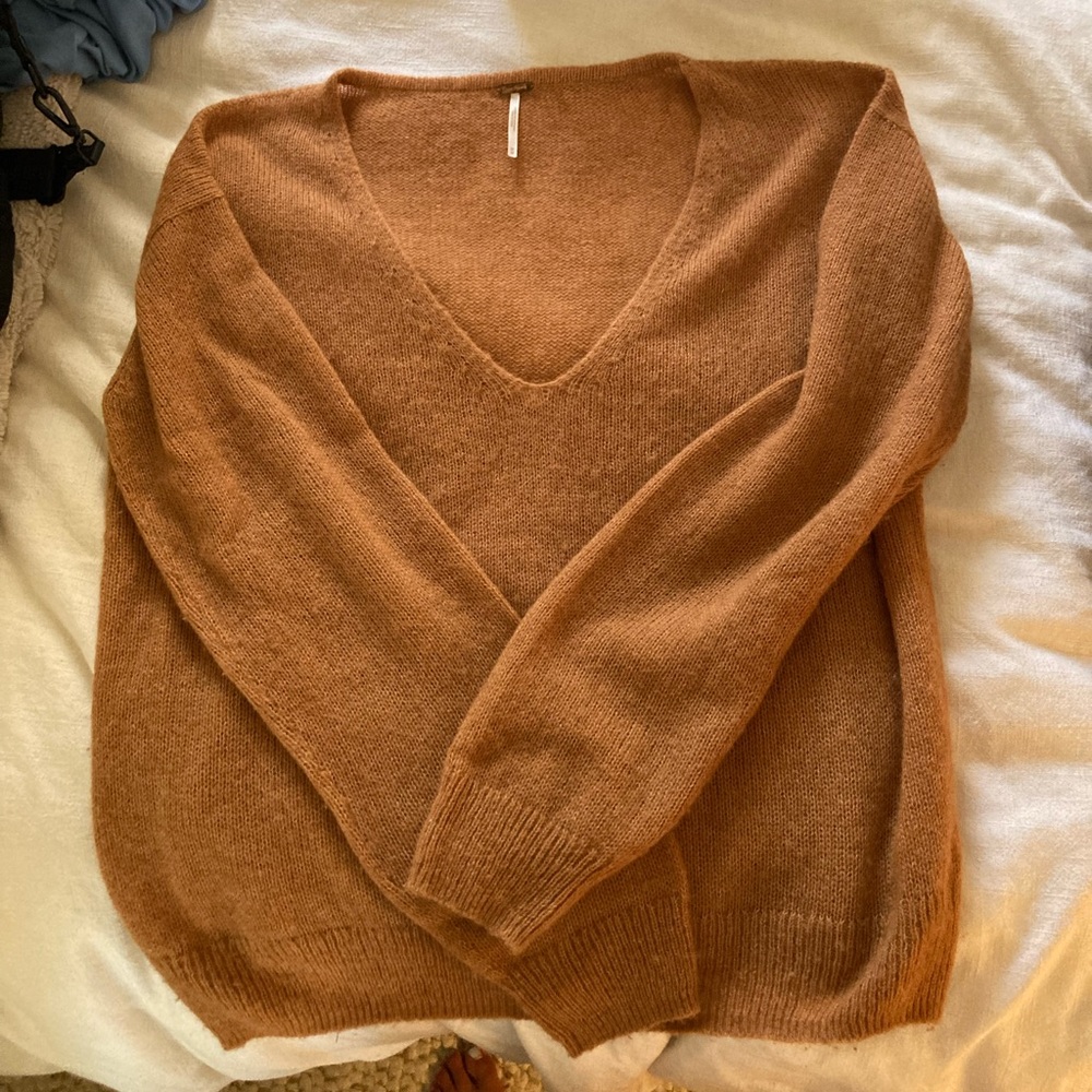 Free People V-Neck Sweater in Rust - size M